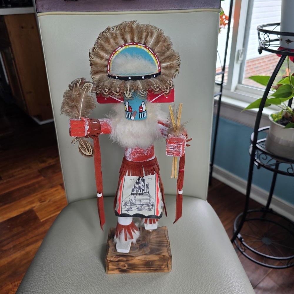 Navajo Kachina Doll Rainbow Handcrafted T Begay 2007 Signed Wood Feather 16in